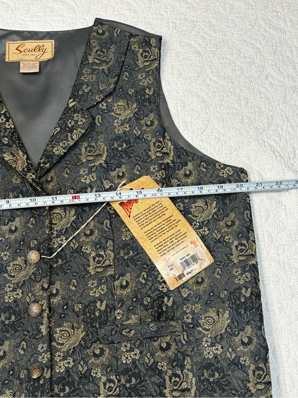 Scully Rangewear Bisbee Floral Brocade Tapestry Vest Western L Blue Gold NWT - Picture 5 of 9